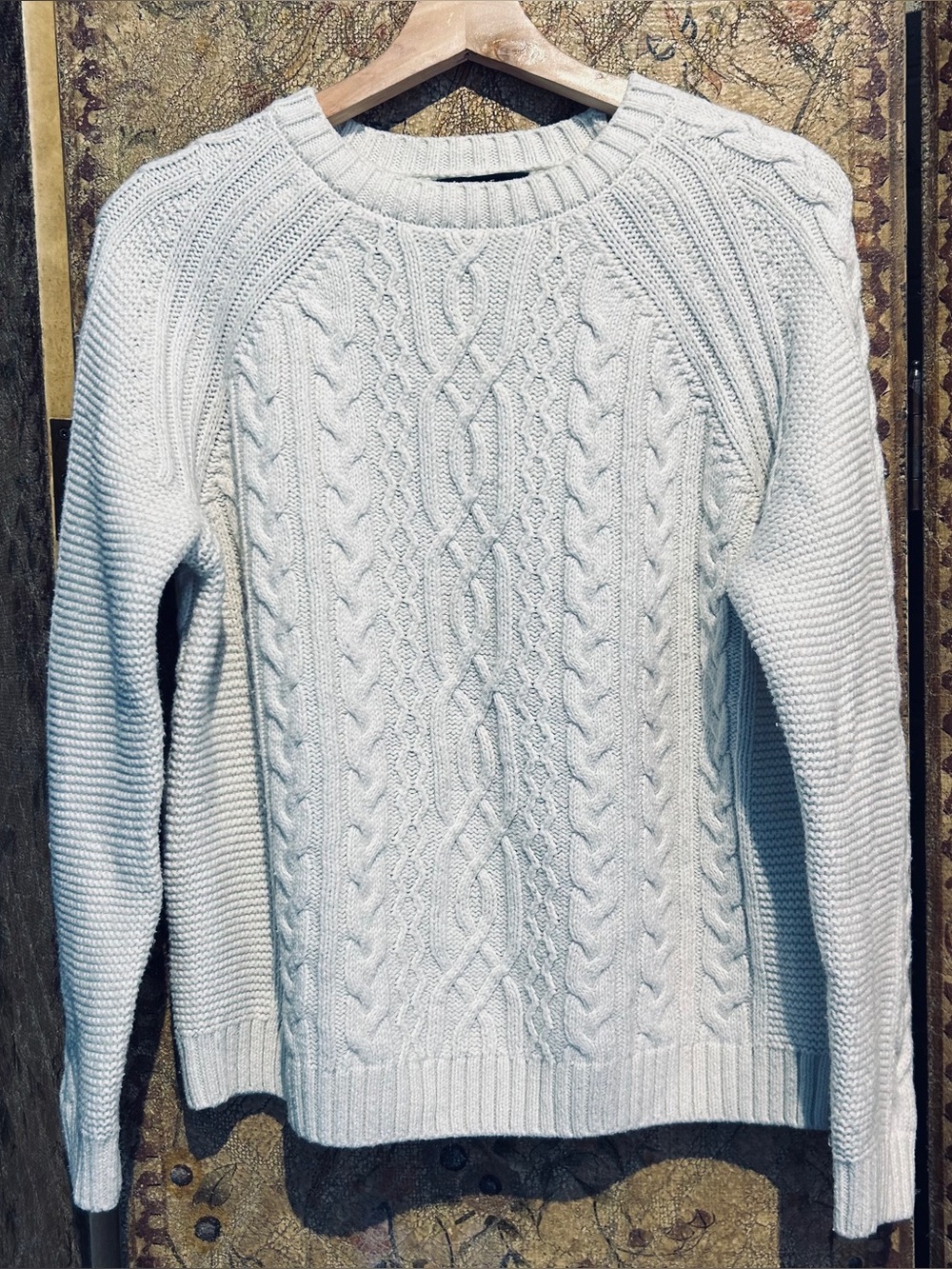 Quince Size Large Light Grey Cable-Knit Crewneck oversized Sweater